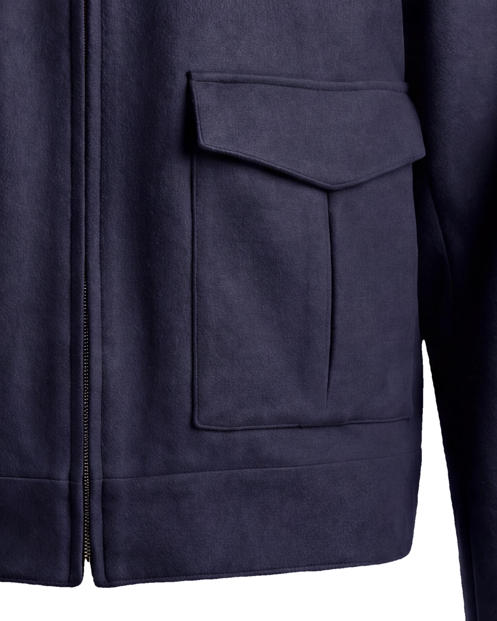 Navy Merino Wool and Cashmere Flight Jacket, pocket close-up