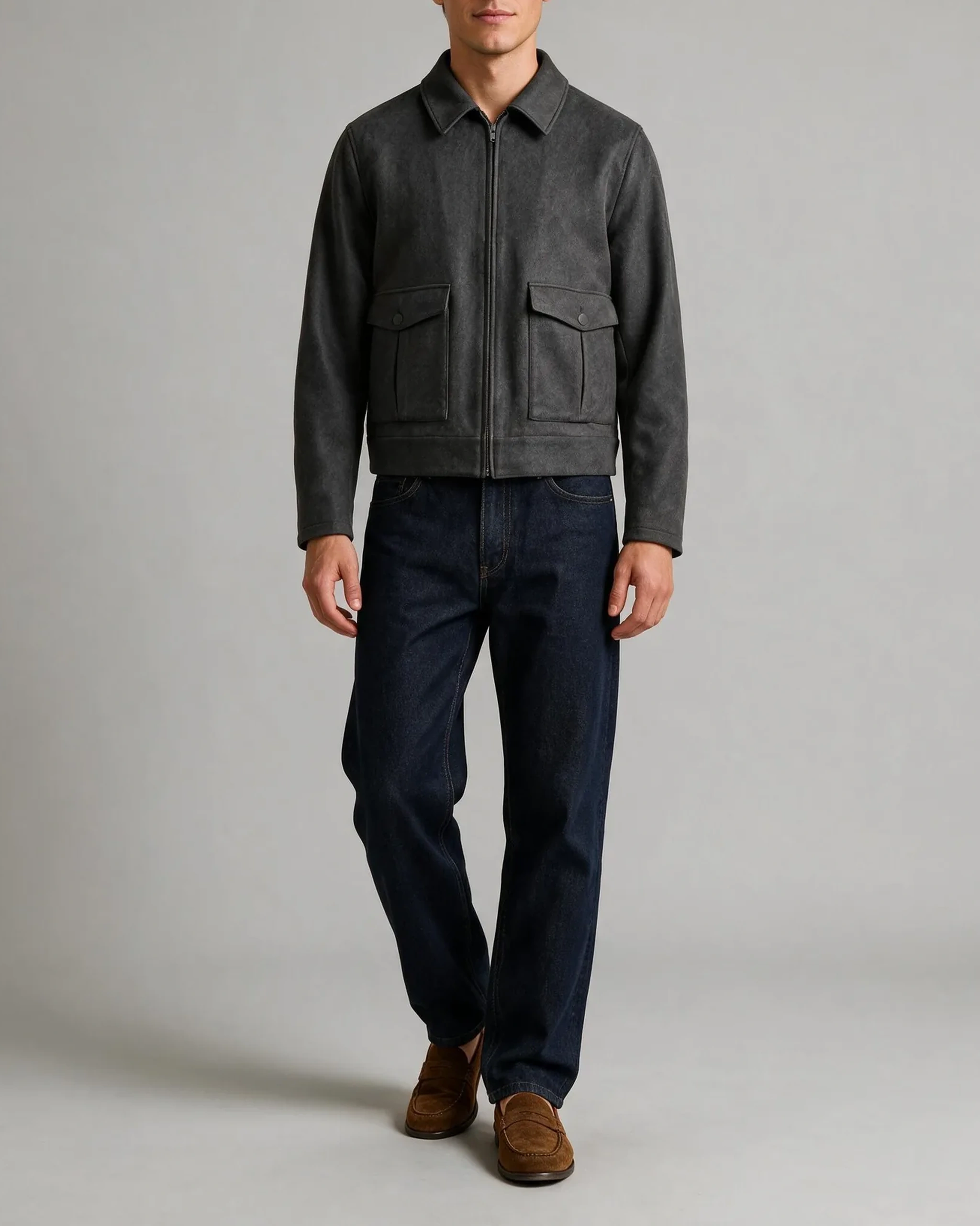 Grå Merino Uld og kashmir Flight jacket, på model