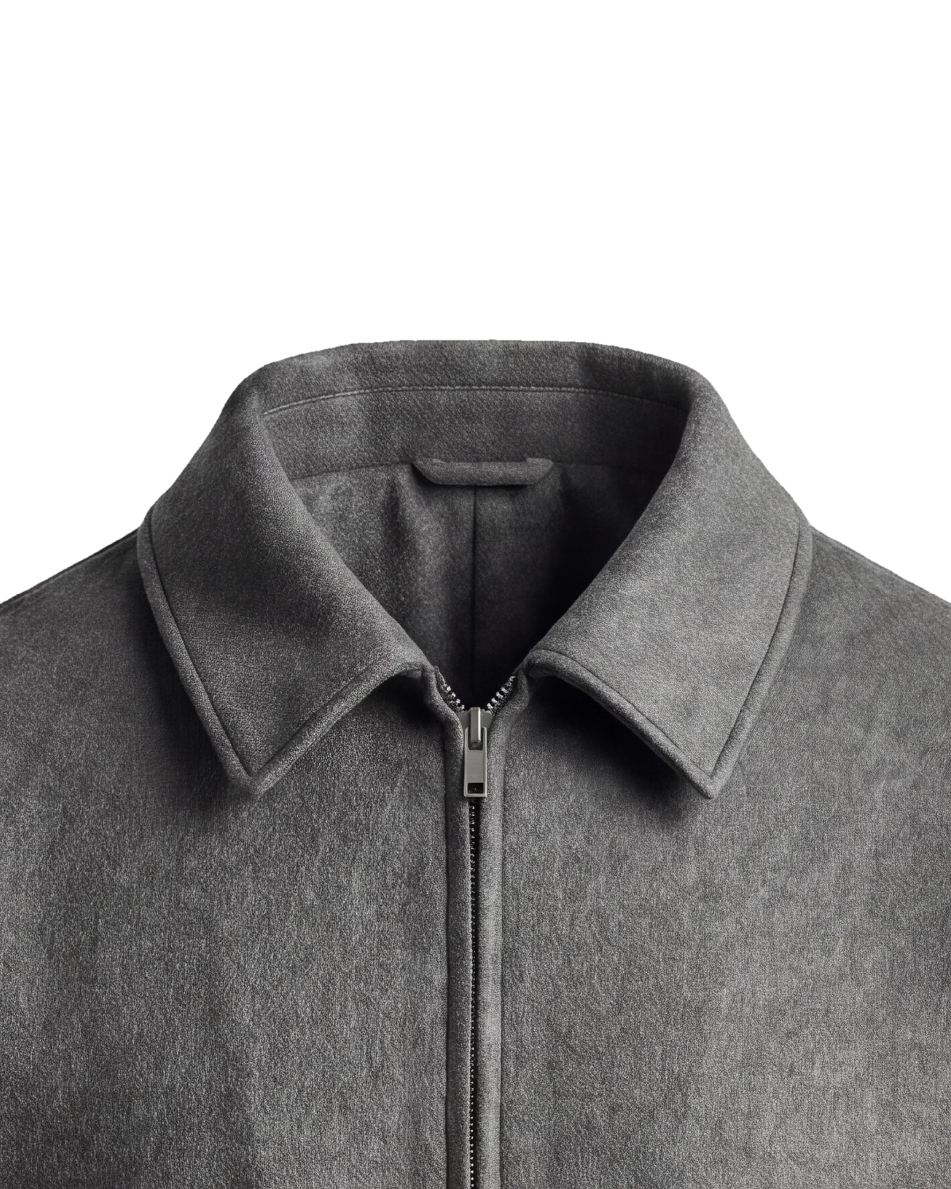 Grå Merino Uld og kashmir Flight jacket, nærbillede af kraven