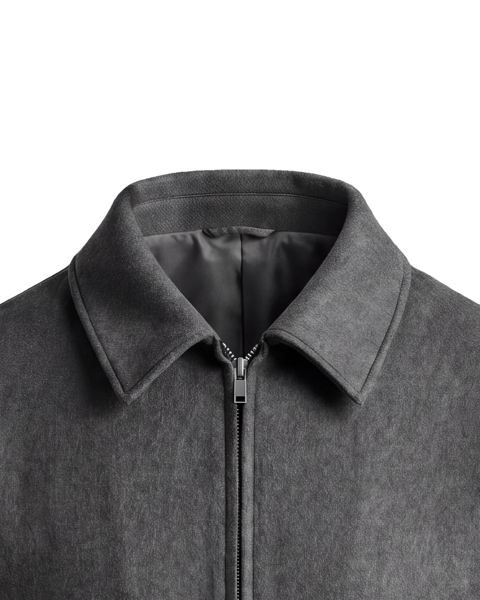 Charcoal Merino uld Flight jacket, nærbillede af kraven