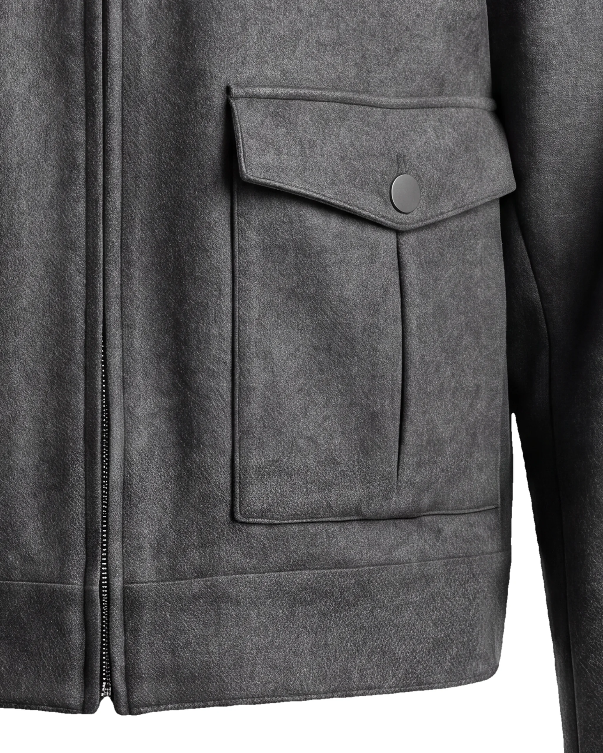 Charcoal Merino uld Flight jacket, nærbillede af lommen