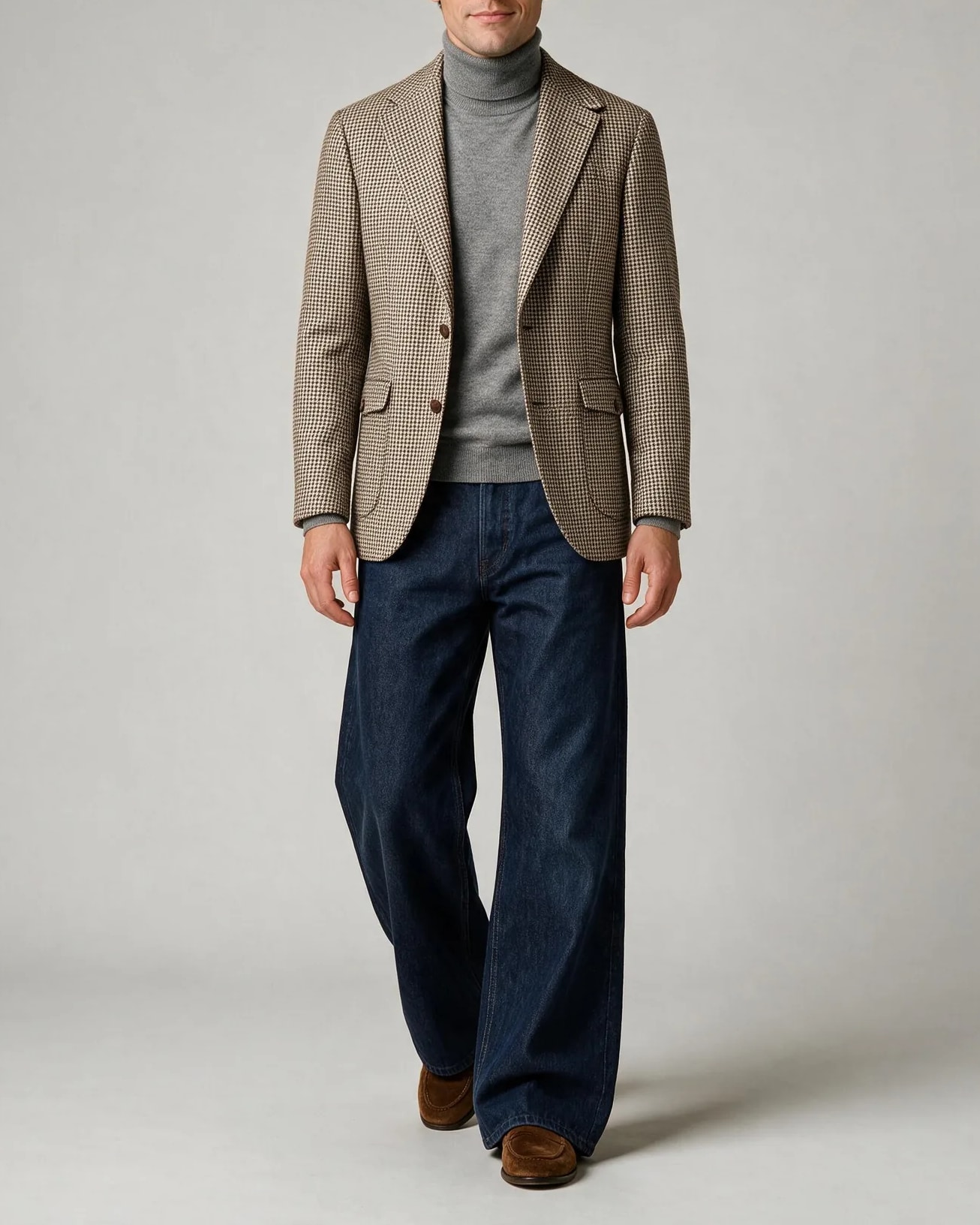 Sandfarvet houndstooth Super 110s blazer, på model