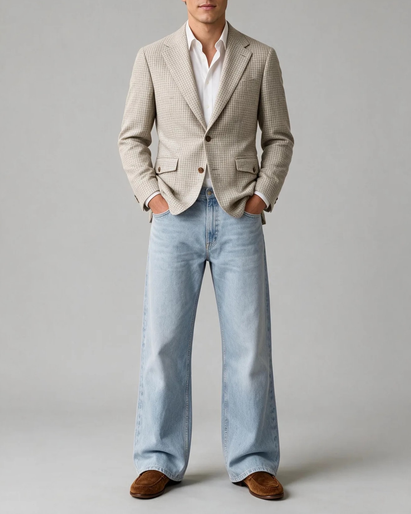 Cremefarvet micro check blazer, på model