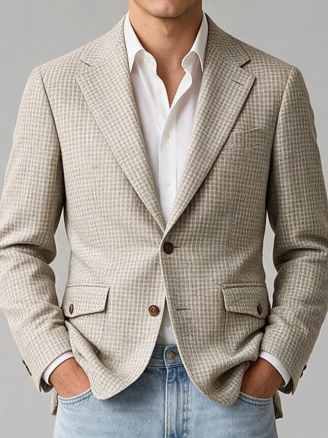 Cream Micro Check Blazer, collar detail