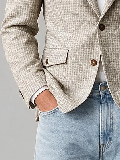 Cream Micro Check Blazer, pocket detail