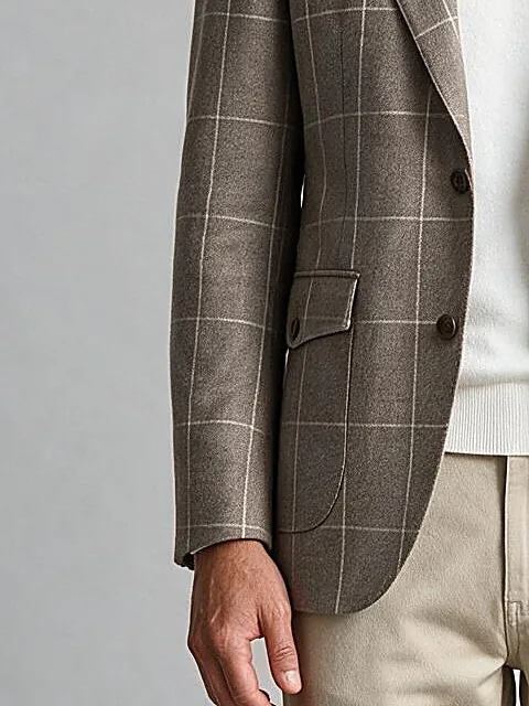 Taupe Windowpane Super 110s Blazer, pocket detail
