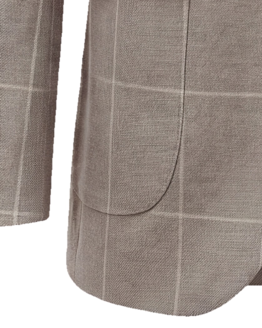 Taupe Windowpane Super 110s Blazer, cuff detail