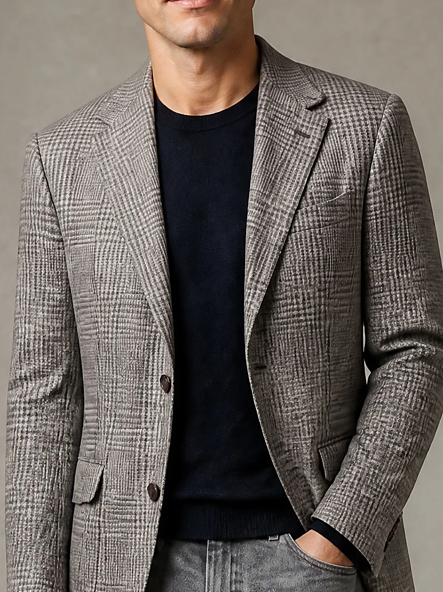 Grey Prince of Wales Blazer, collar detail