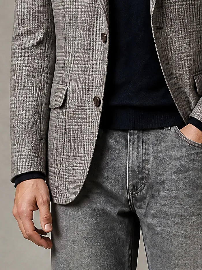 Grey Prince of Wales Blazer, pocket detail