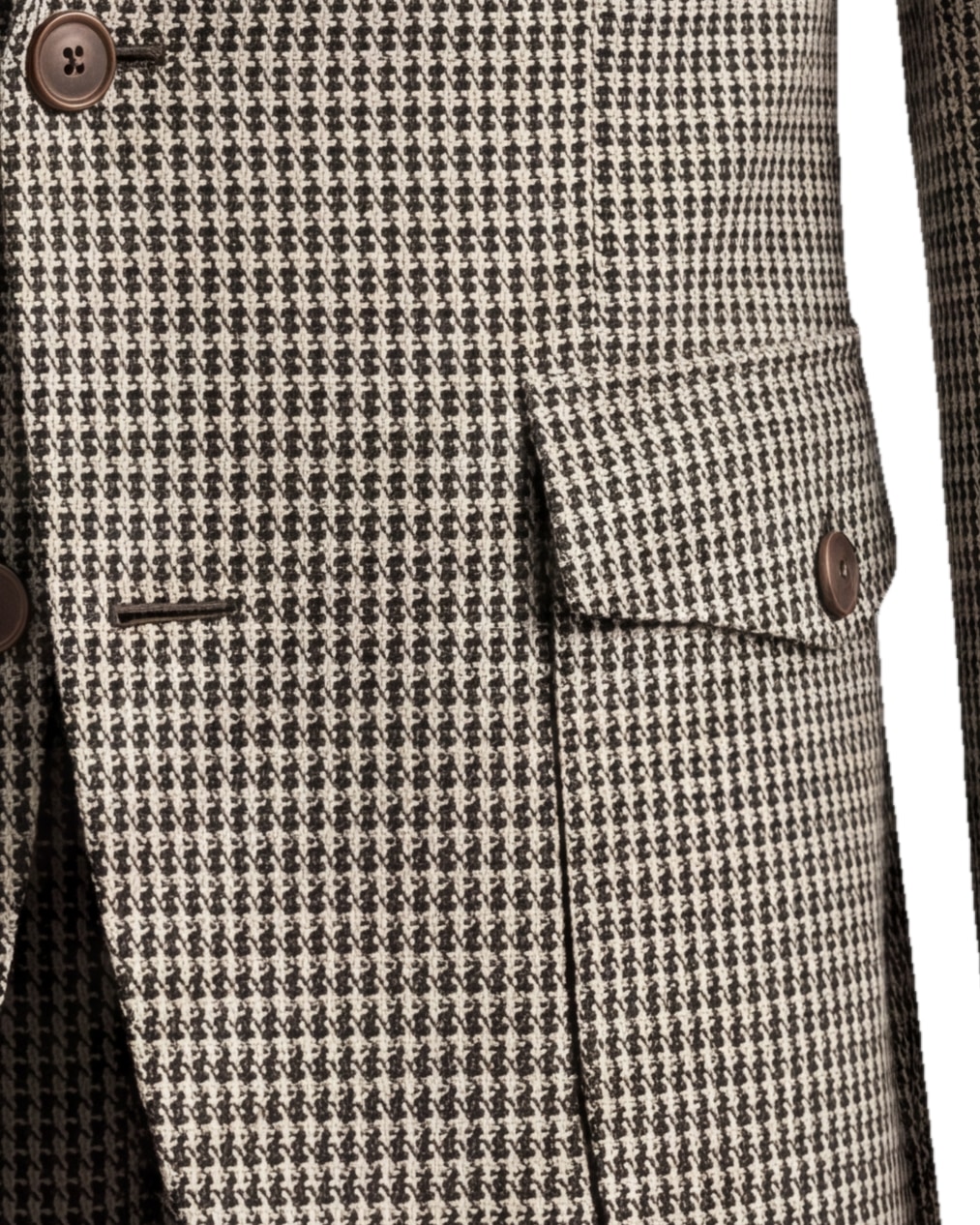 Sandbeige houndstooth blazer i engelsk uld, detalje af lommen