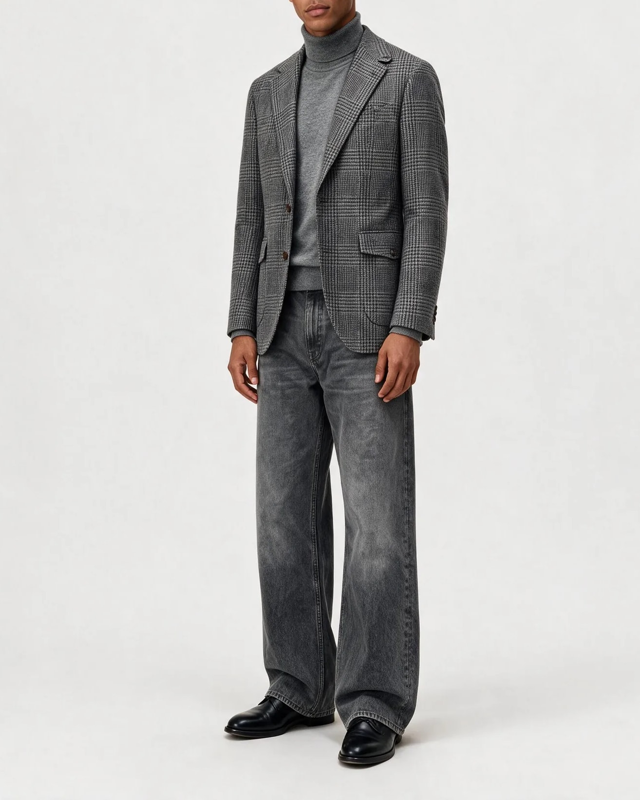 Grå glencheck blazer, på model