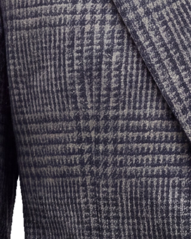 Grå glencheck blazer, nærbillede af materialet