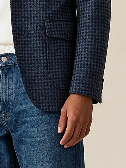Dark Navy Houndstooth Blazer, pocket detail