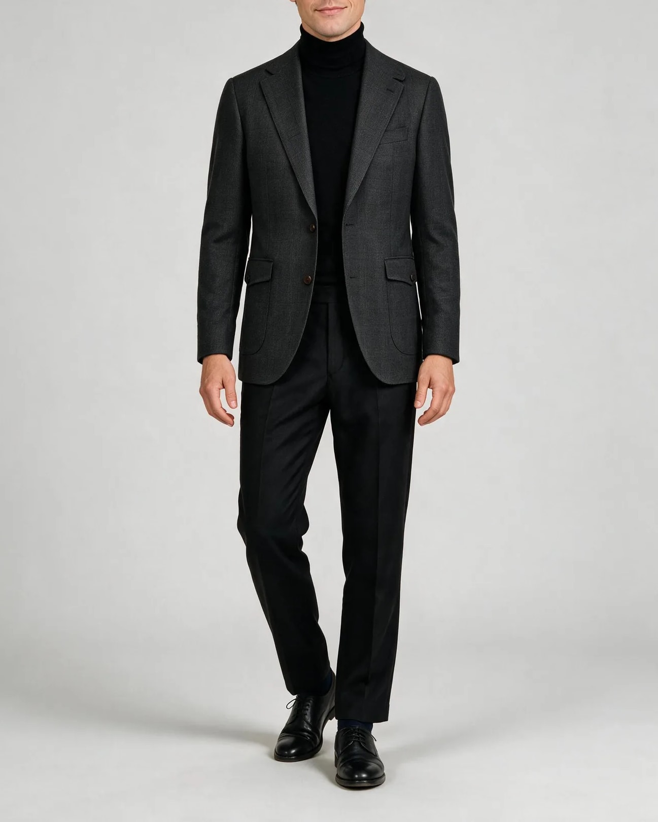 Grå herringbone Super 110s blazer, på model