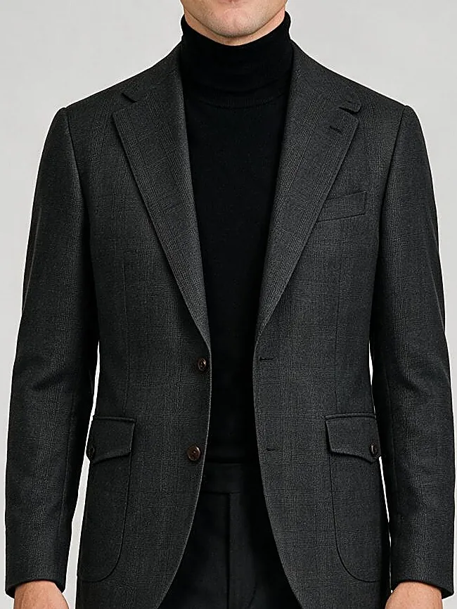 Grå herringbone Super 110s blazer, detalje af kraven