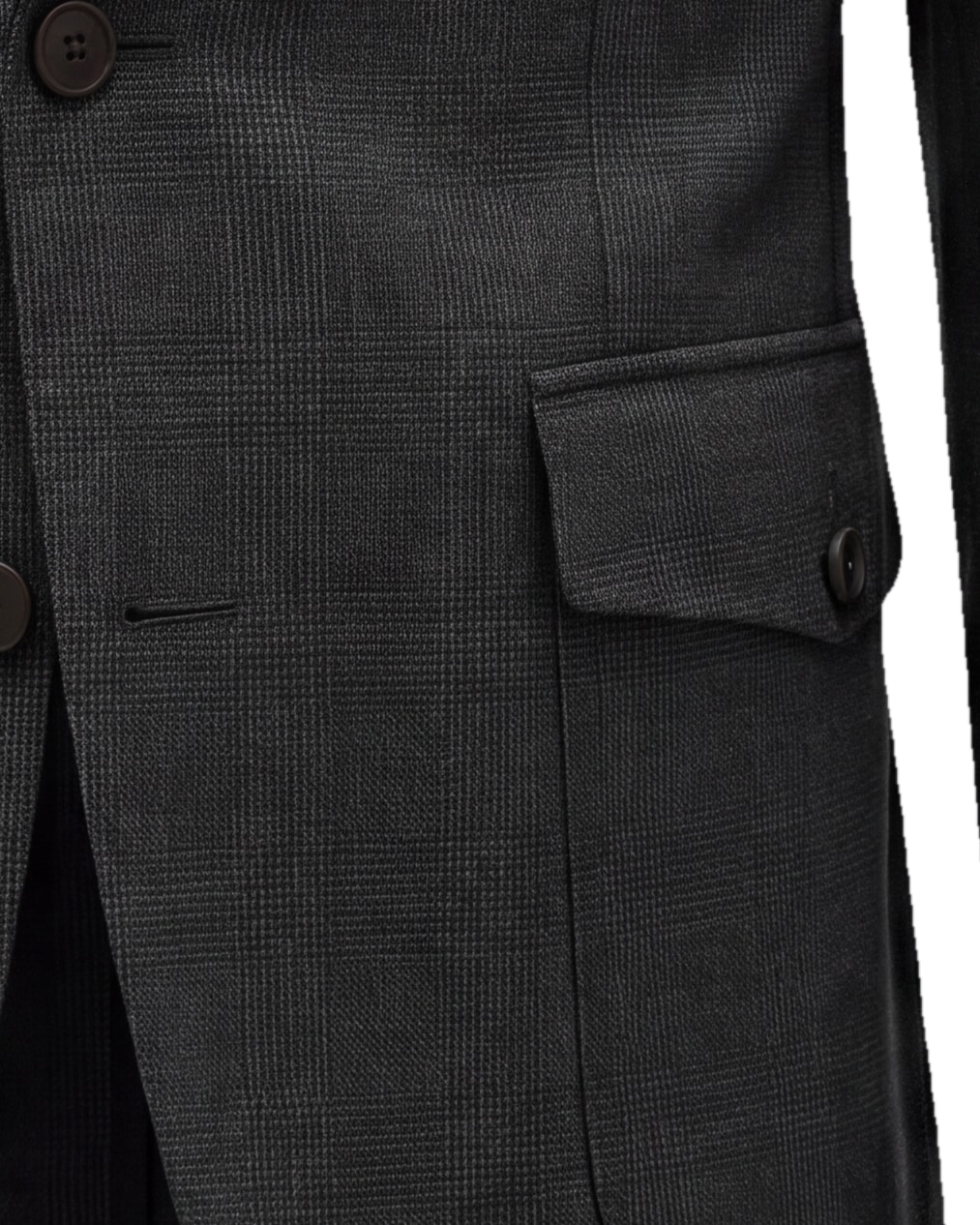 Grå herringbone Super 110s blazer, detalje af lommen