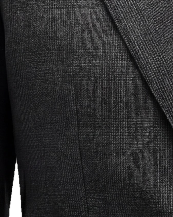 Grå herringbone Super 110s blazer, nærbillede af materialet
