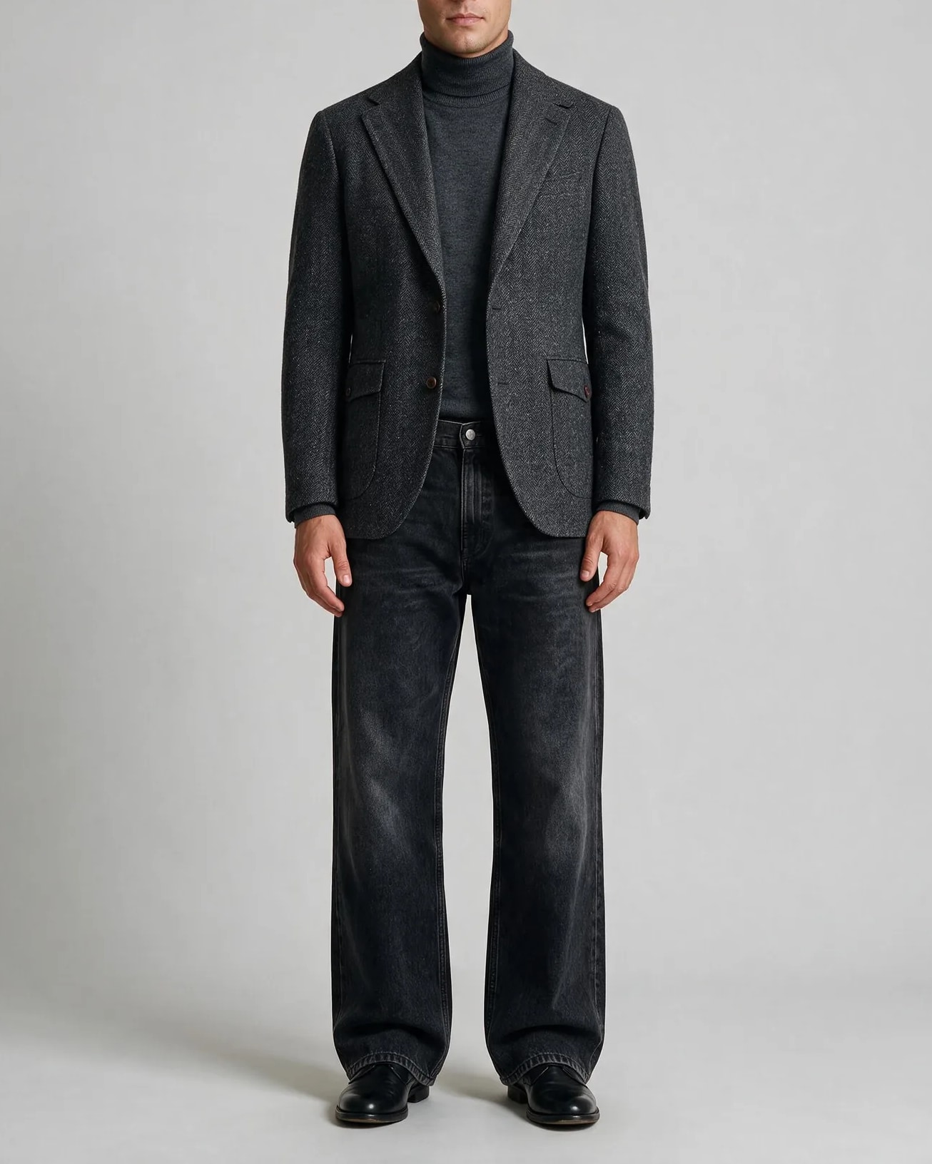 Mørkegrå herringbone blazer, på model