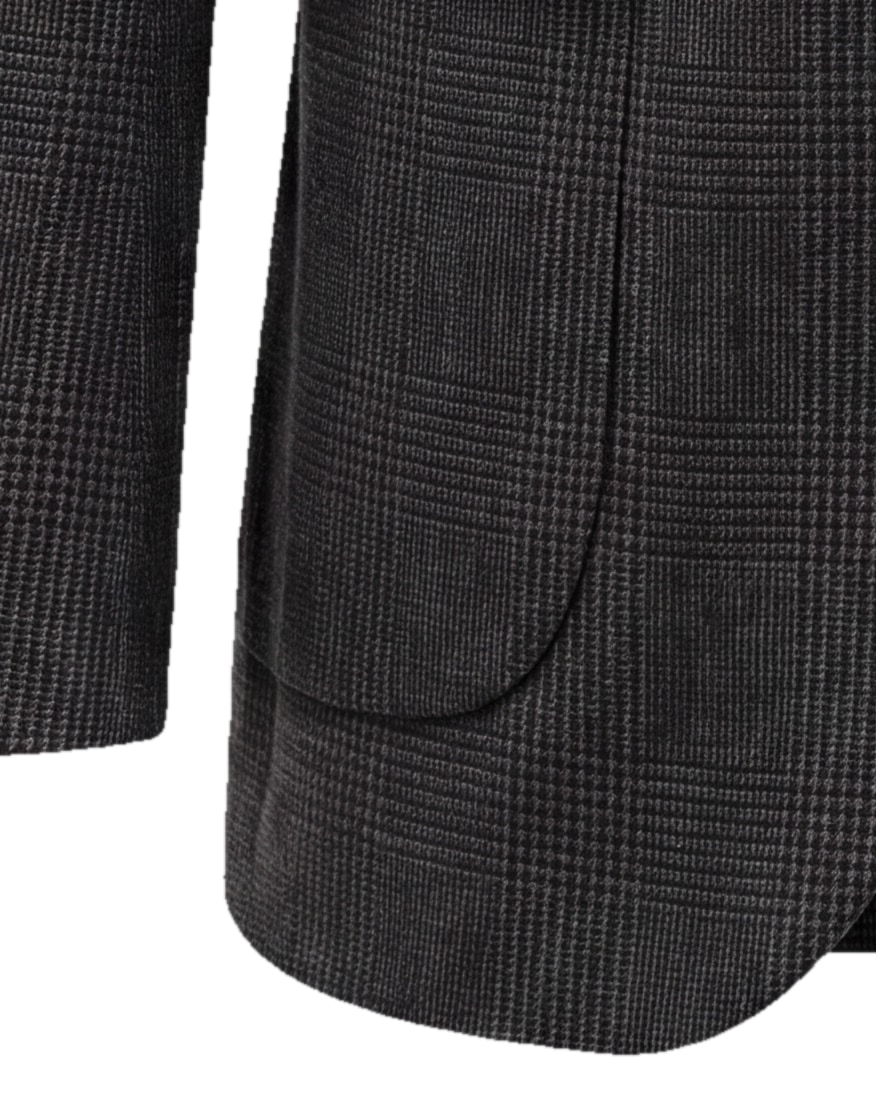Charcoal Grey Prince of Wales Blazer in English Wool, cuff detail