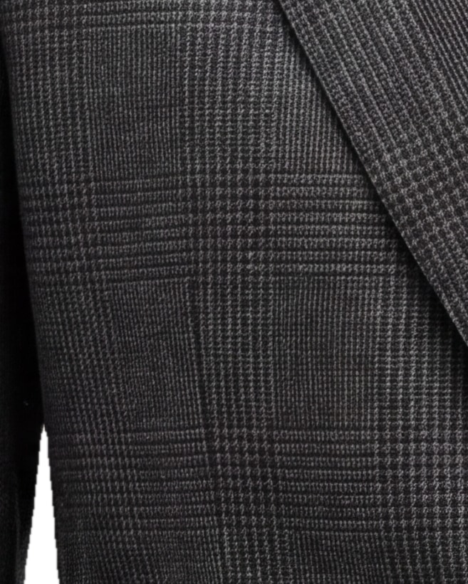 Charcoal Grey Prince of Wales Blazer in English Wool, fabric close-up