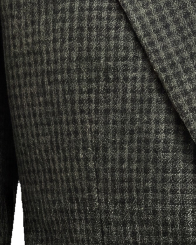 Mørk oliven houndstooth blazer, nærbillede af materialet