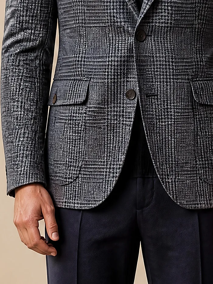 Dark Grey Prince of Wales Blazer, pocket detail