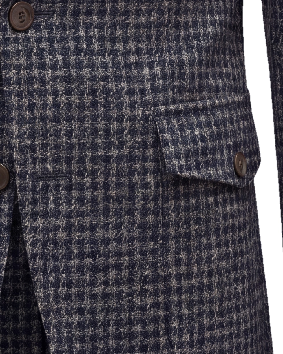 Grey Houndstooth Blazer in Alpaca and Merino wool, pocket detail