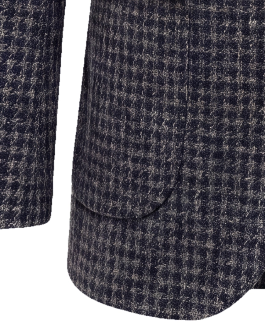 Grey Houndstooth Blazer in Alpaca and Merino wool, cuff detail