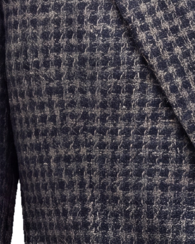 Grey Houndstooth Blazer in Alpaca and Merino wool, fabric close-up