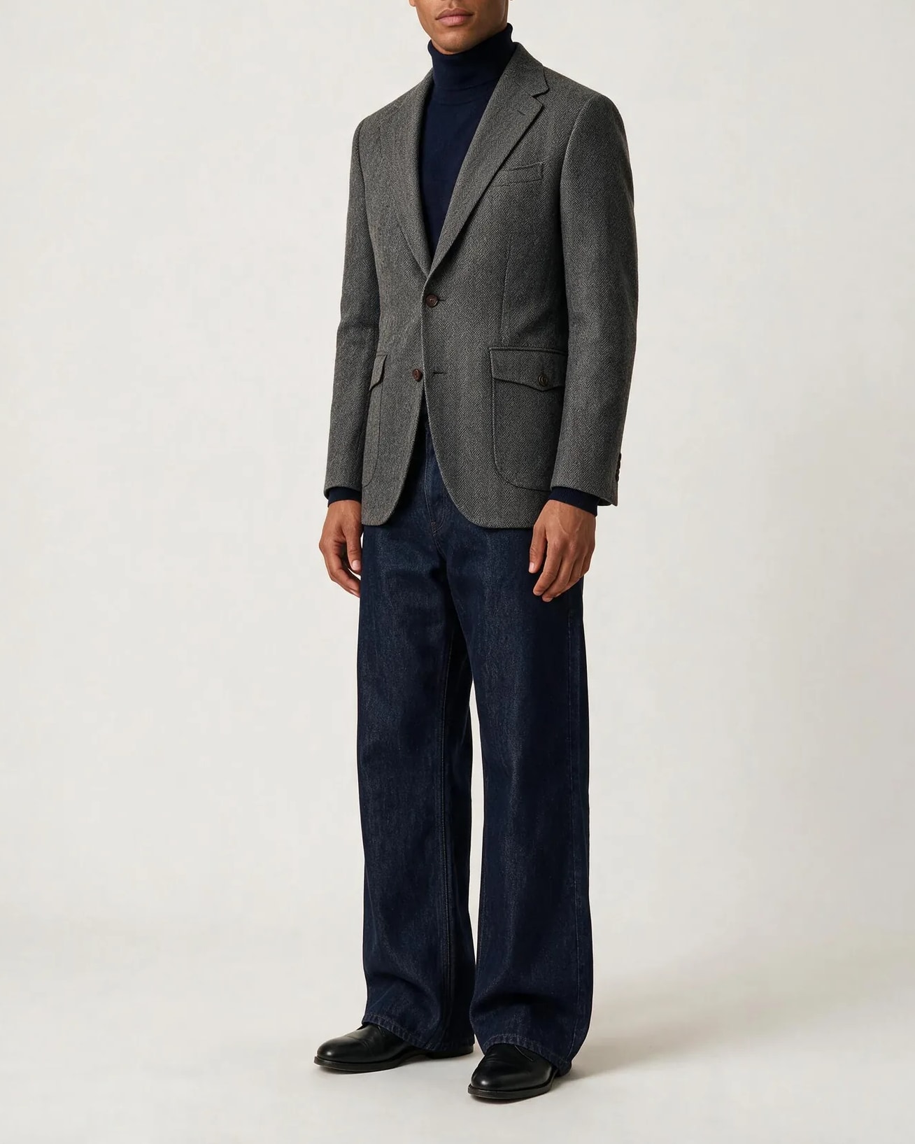 Meget mørk grå glencheck blazer, på model
