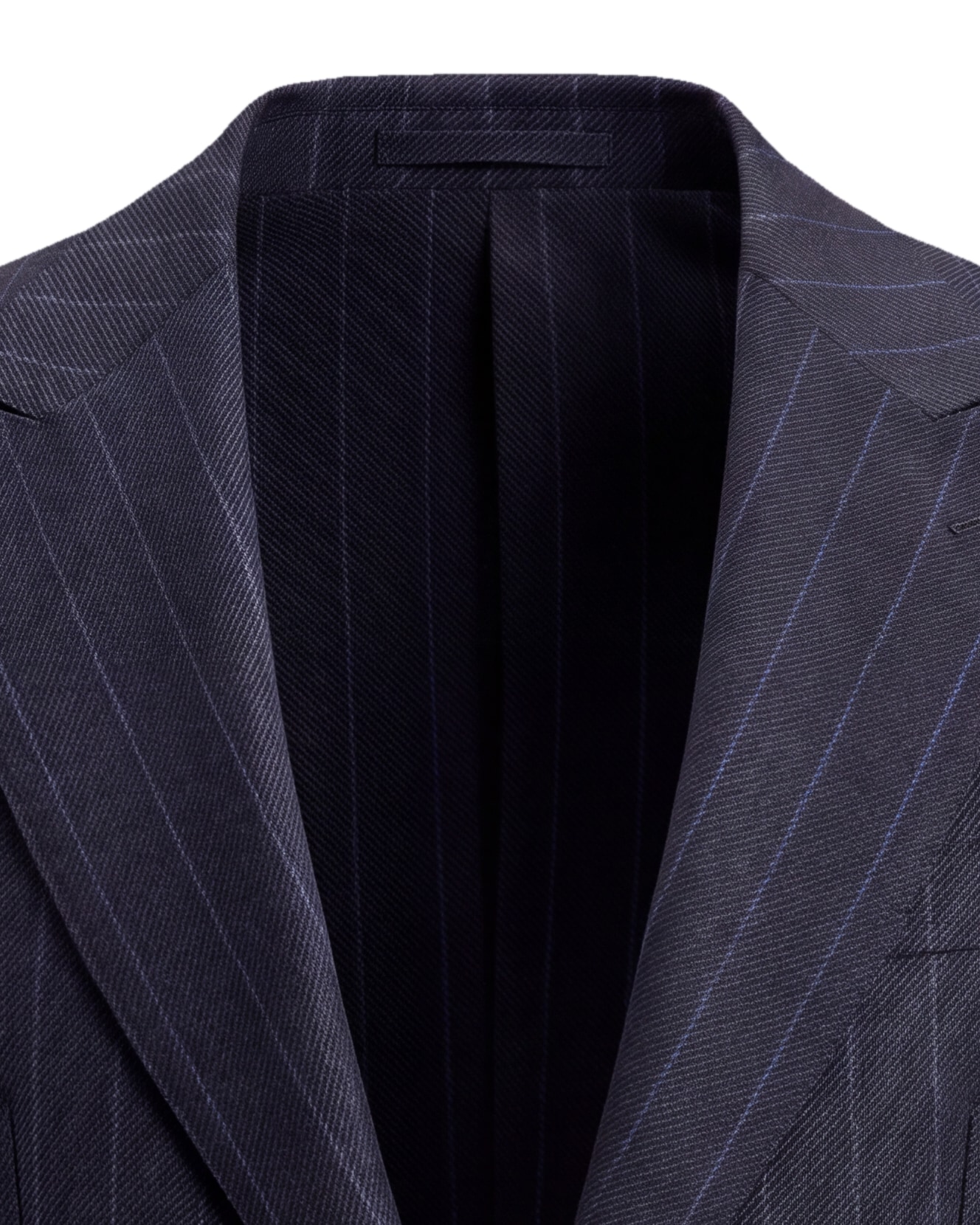 Dark Navy Pinstripe Jacket, collar detail