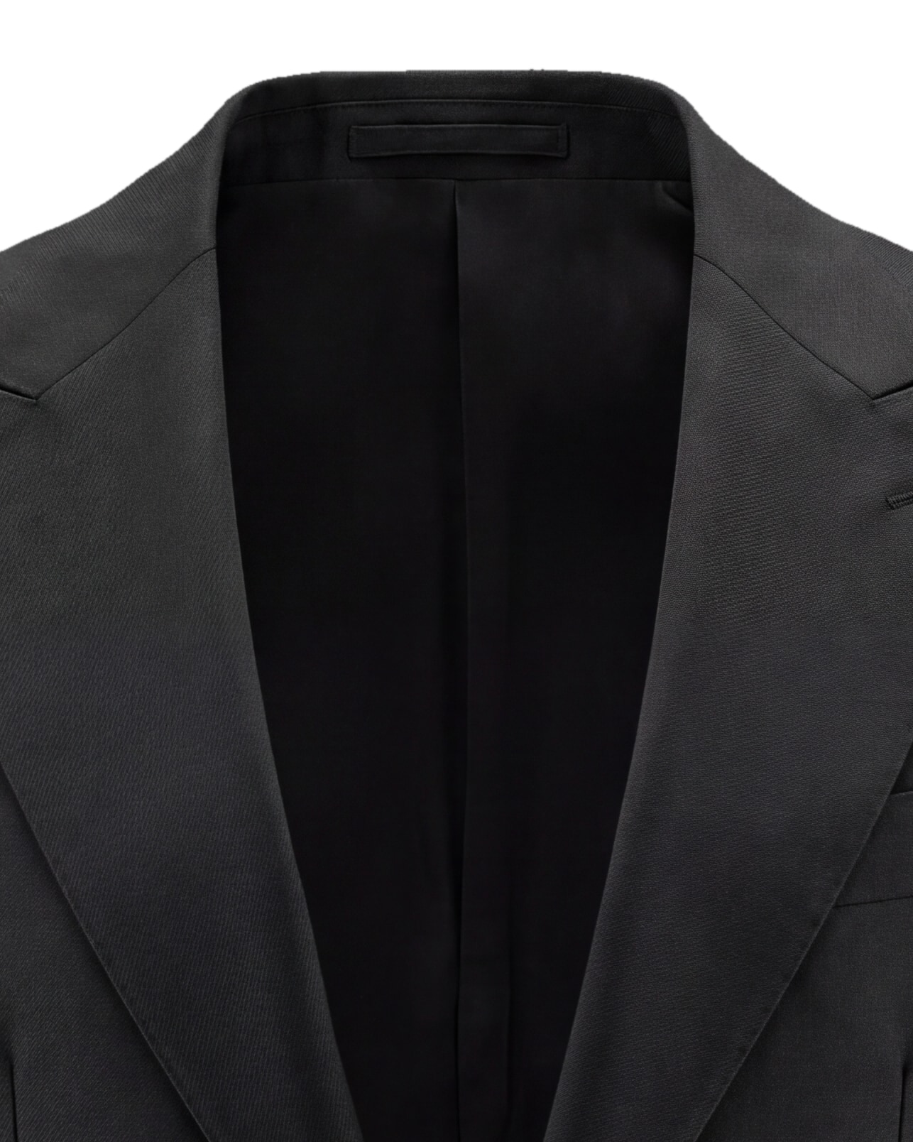 Black Super 110s Jacket from Tessitura di Quaregna, collar detail