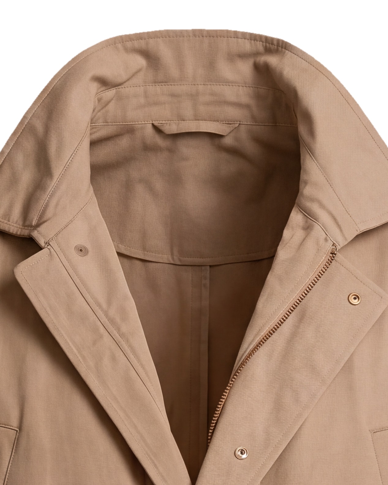 Camel Field Jacket with Zip, collar detail
