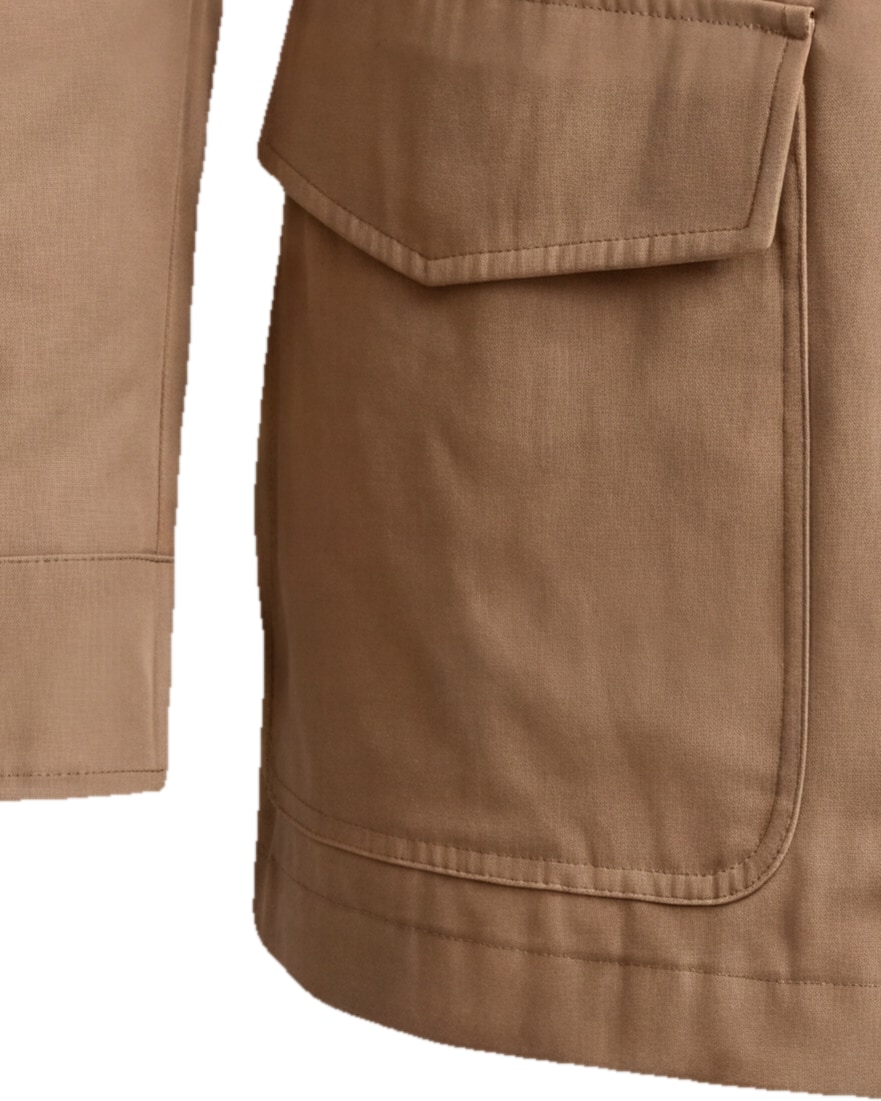 Camel Field Jacket with Zip, cuff detail