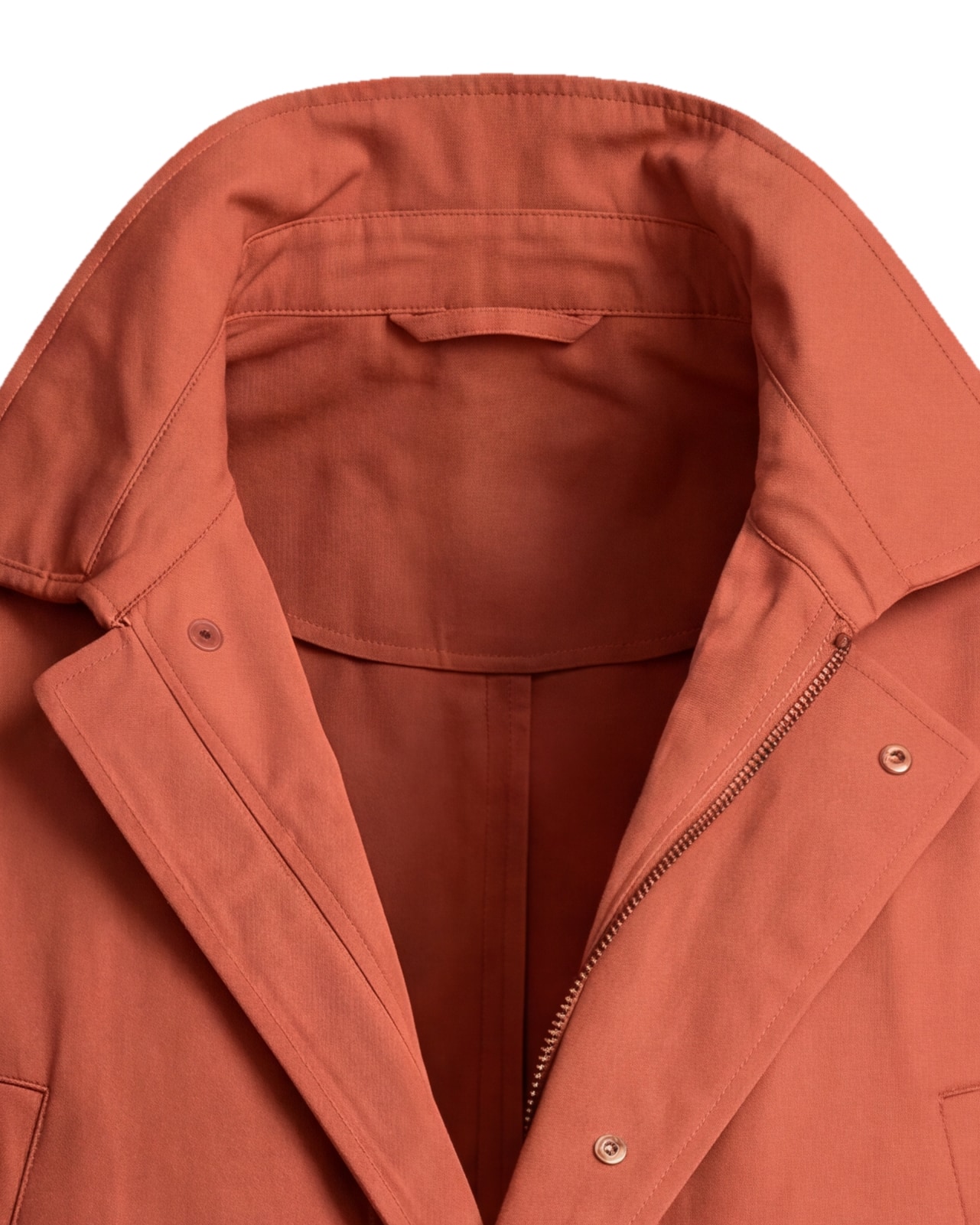 Rødbrun Field jacket med lynlås, detalje af kraven