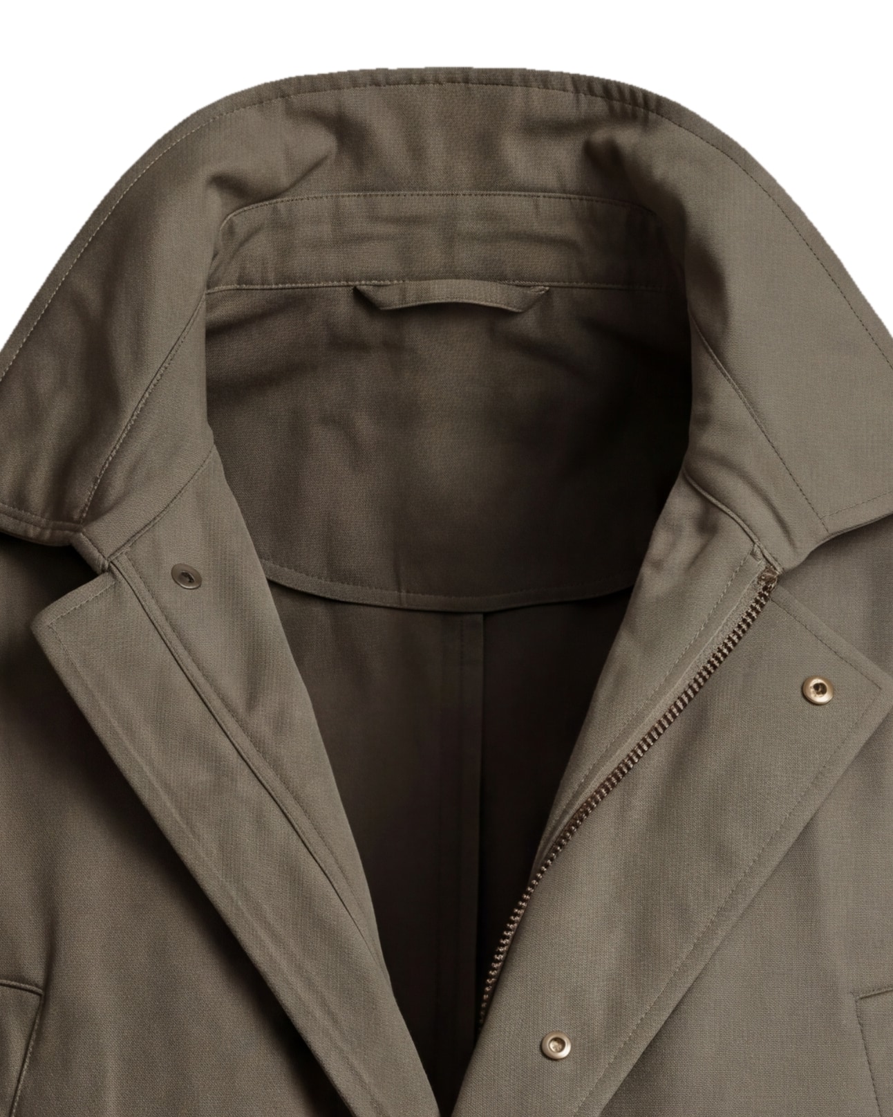 Khakigrøn Field jacket med lynlås, detalje af kraven
