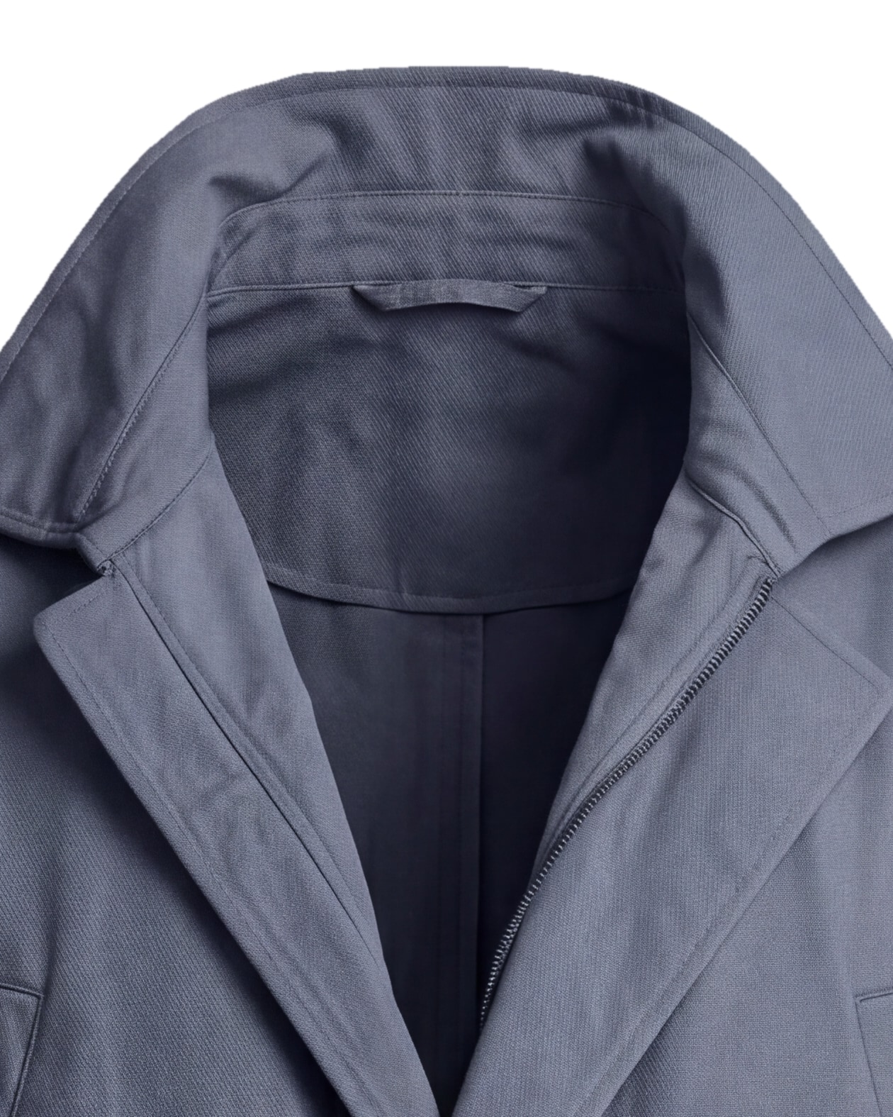 Blågrå Field jacket med lynlås, detalje af kraven