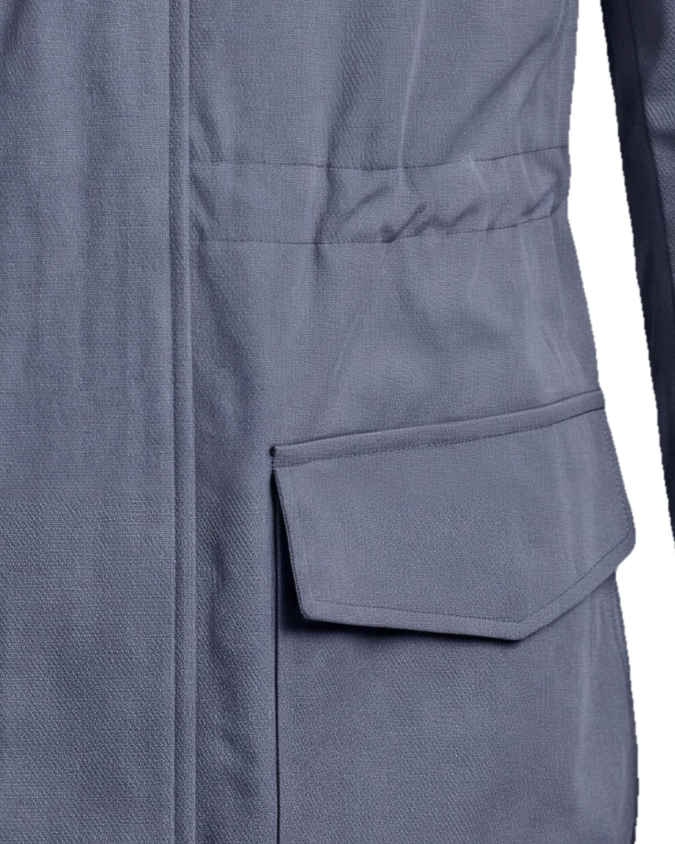 Blågrå Field jacket med lynlås, detalje af lommen