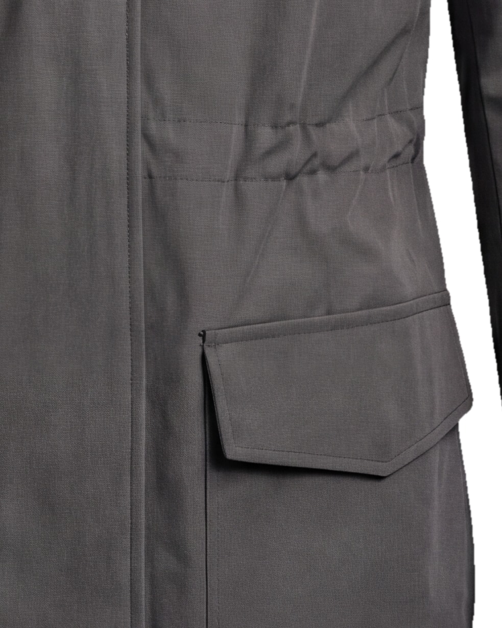 Dark Grey-Brown Field Jacket with Zip, pocket detail