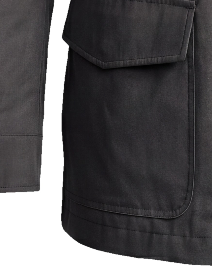 Dark Grey-Brown Field Jacket with Zip, cuff detail