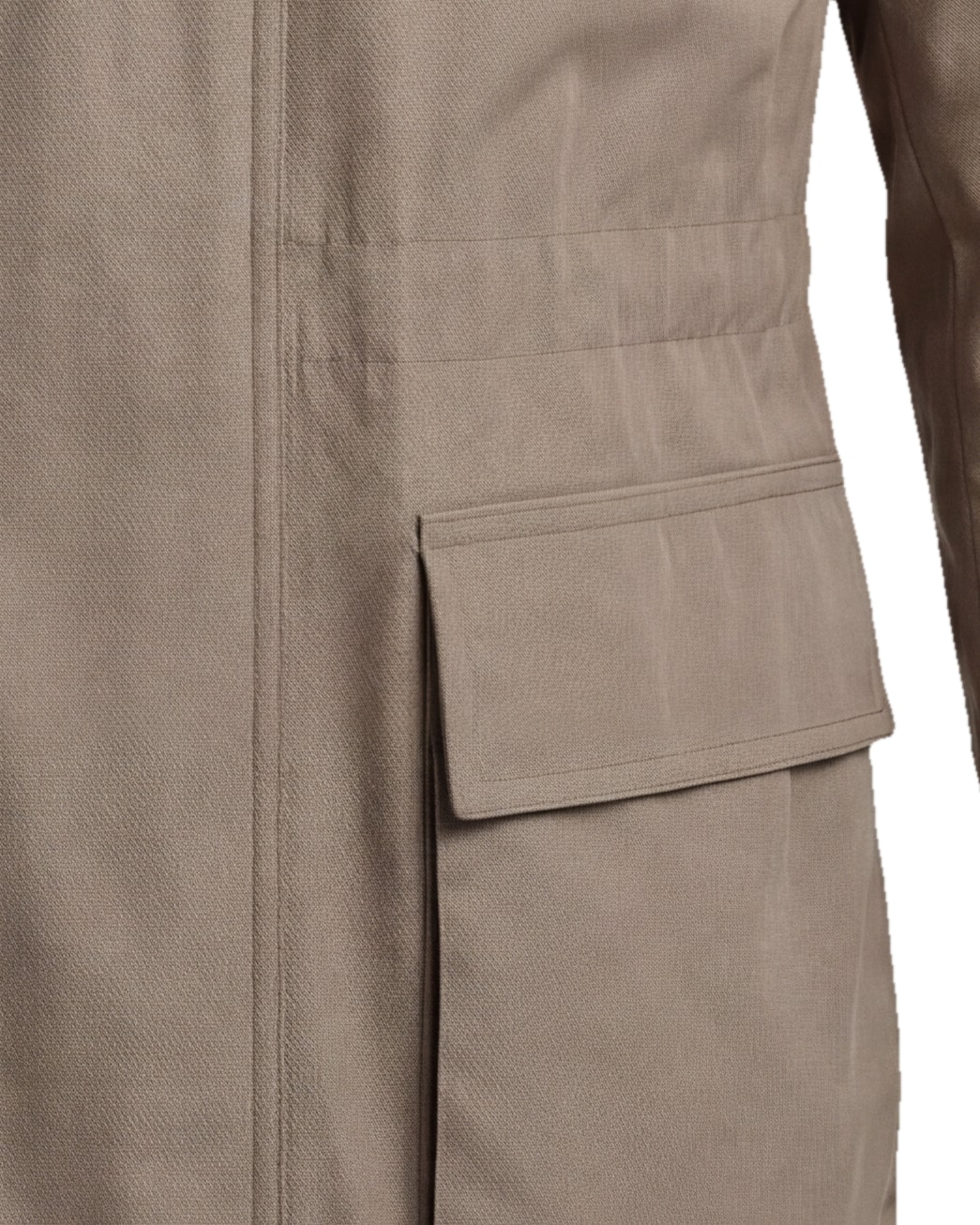 Stone-coloured Field Jacket with Stand Collar, pocket detail