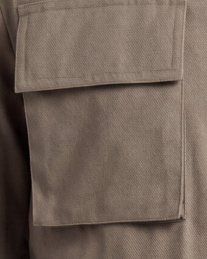 Stone-coloured Field Jacket with Stand Collar, fabric close-up