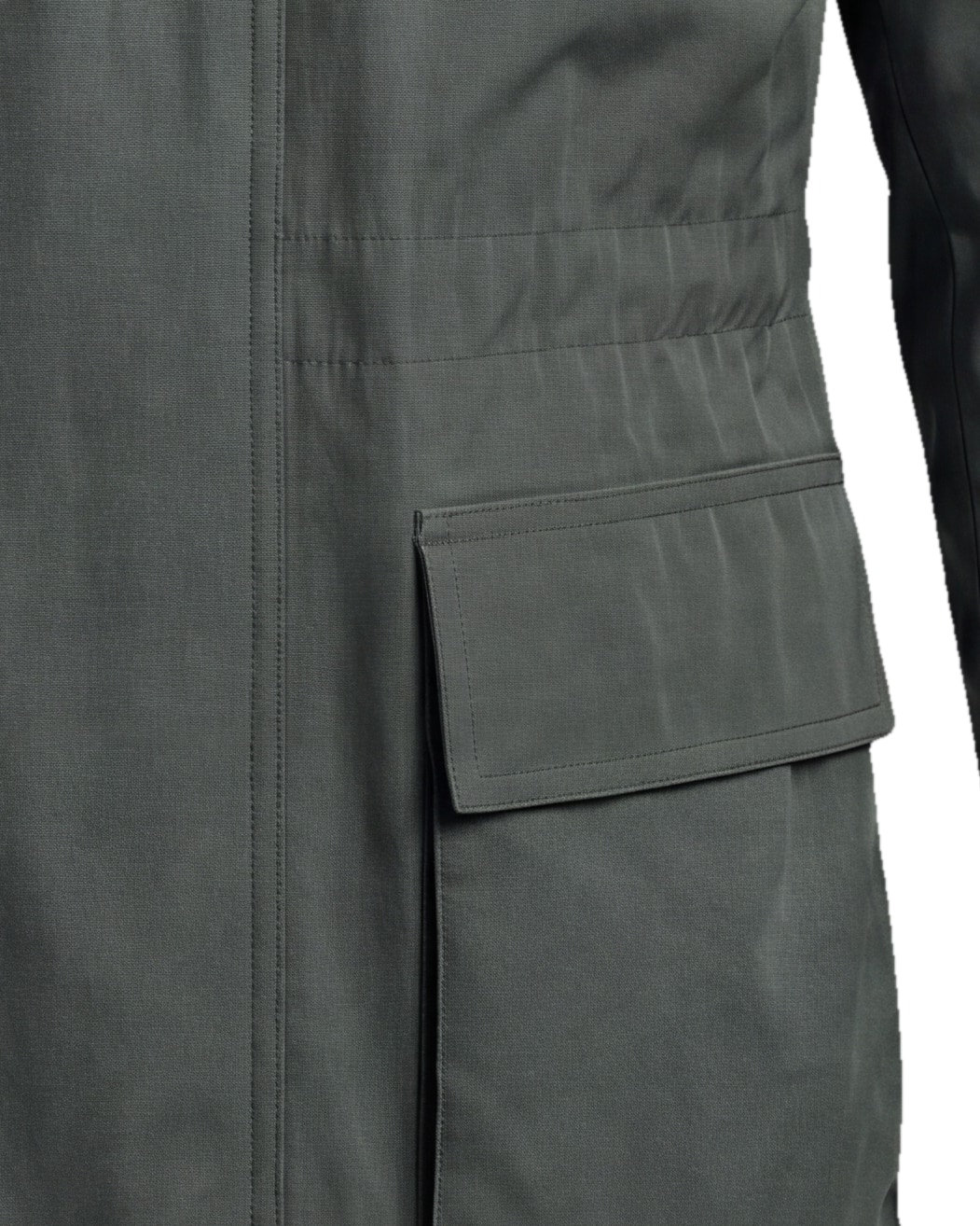Forest Green Field Jacket with Stand Collar, pocket detail