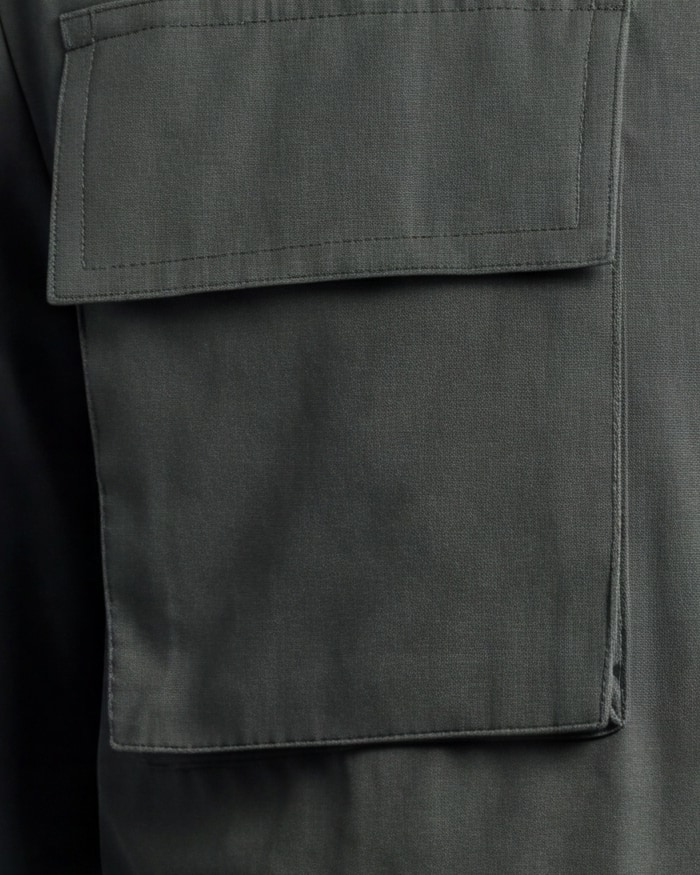 Forest Green Field Jacket with Stand Collar, fabric close-up