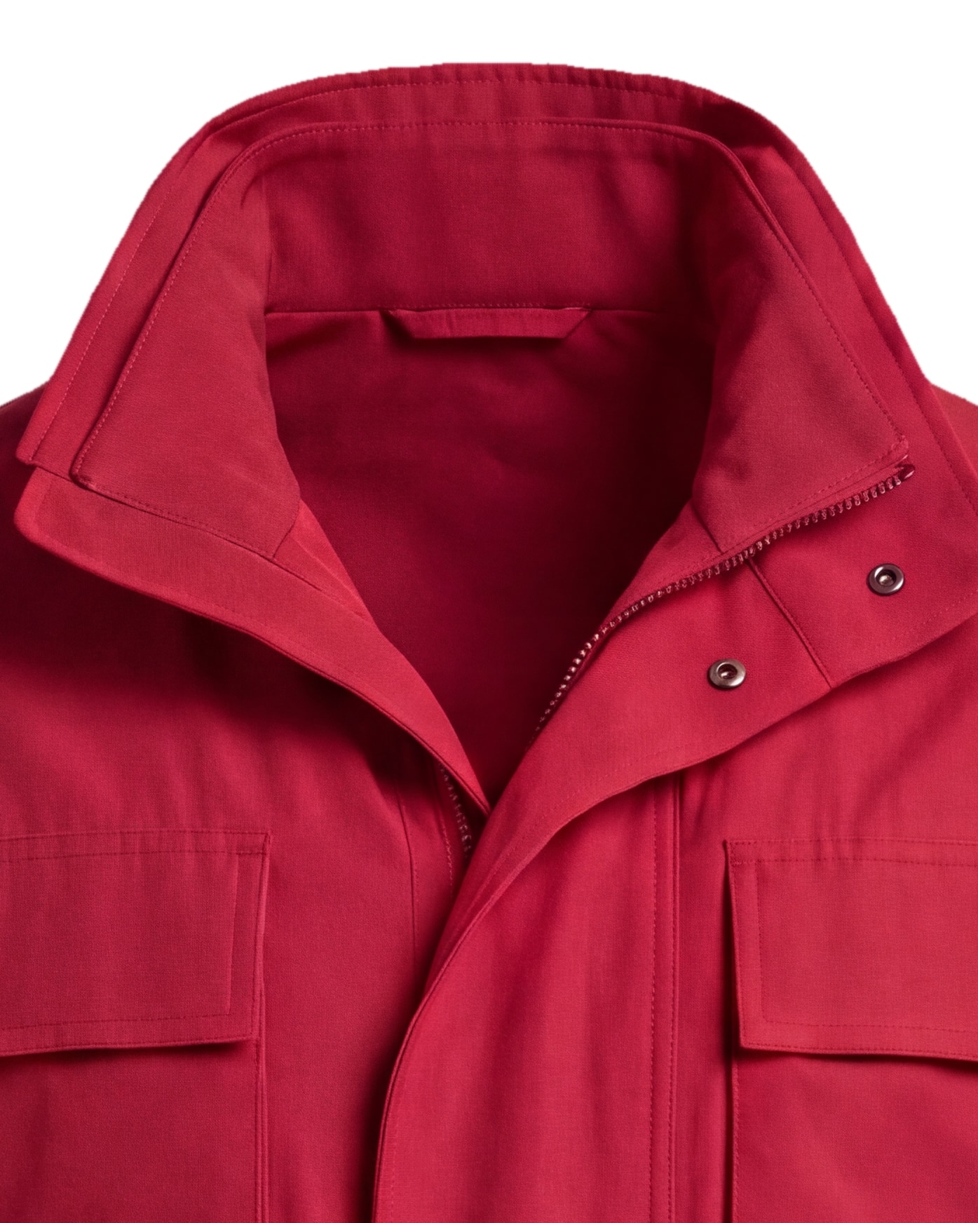 Rust-Brown Field Jacket with Stand Collar, collar detail
