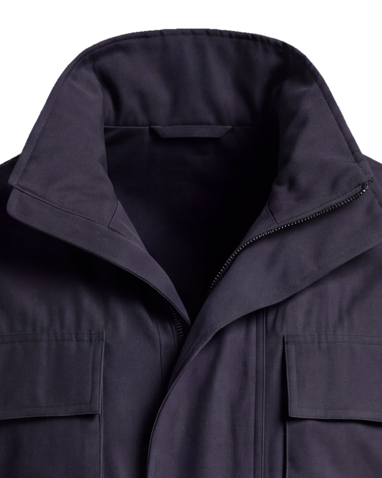 Mørk marineblå Field jacket med ståkrave, detalje af kraven
