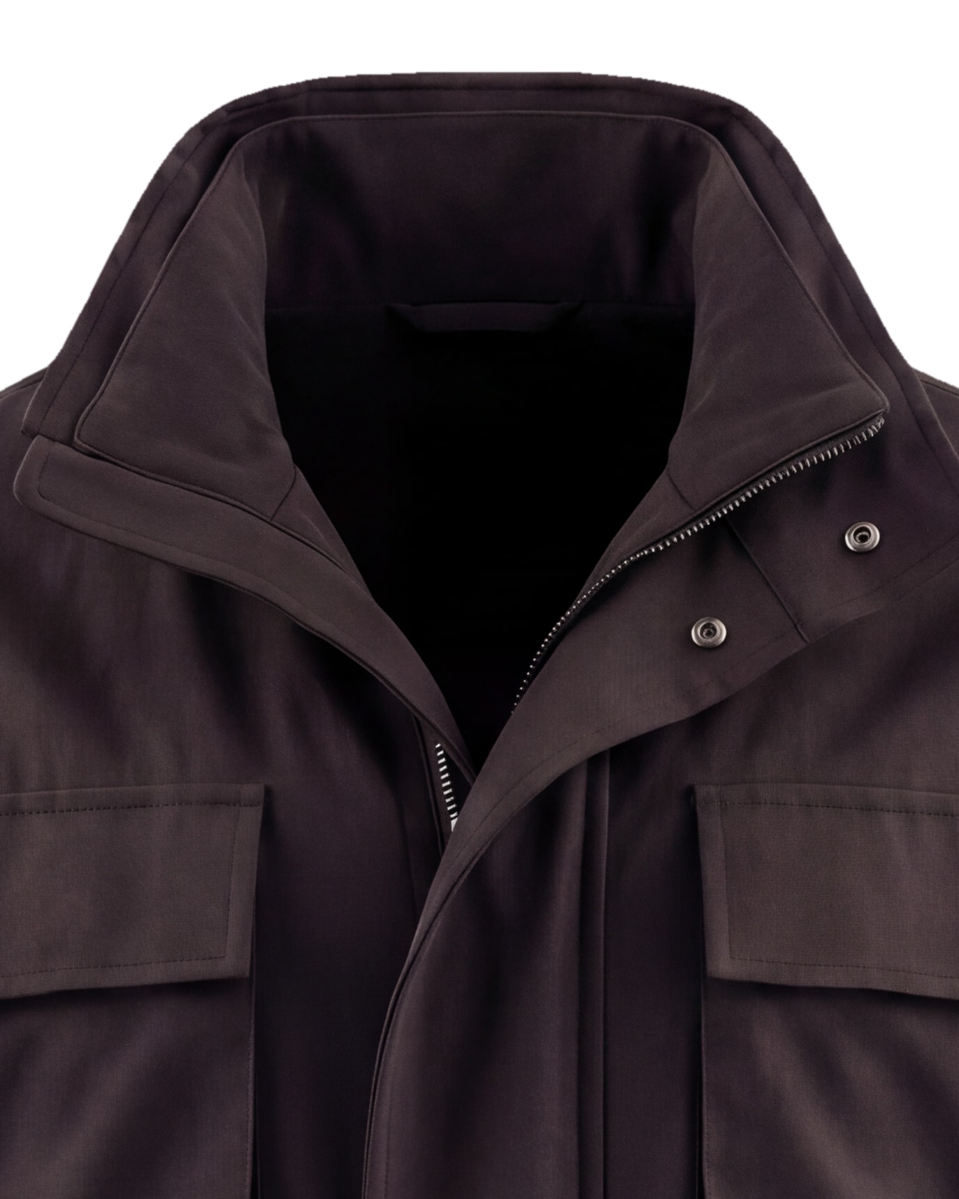 Black-Brown Field Jacket with Stand Collar, collar detail