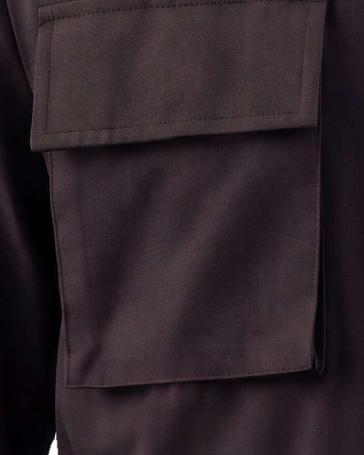 Black-Brown Field Jacket with Stand Collar, fabric close-up