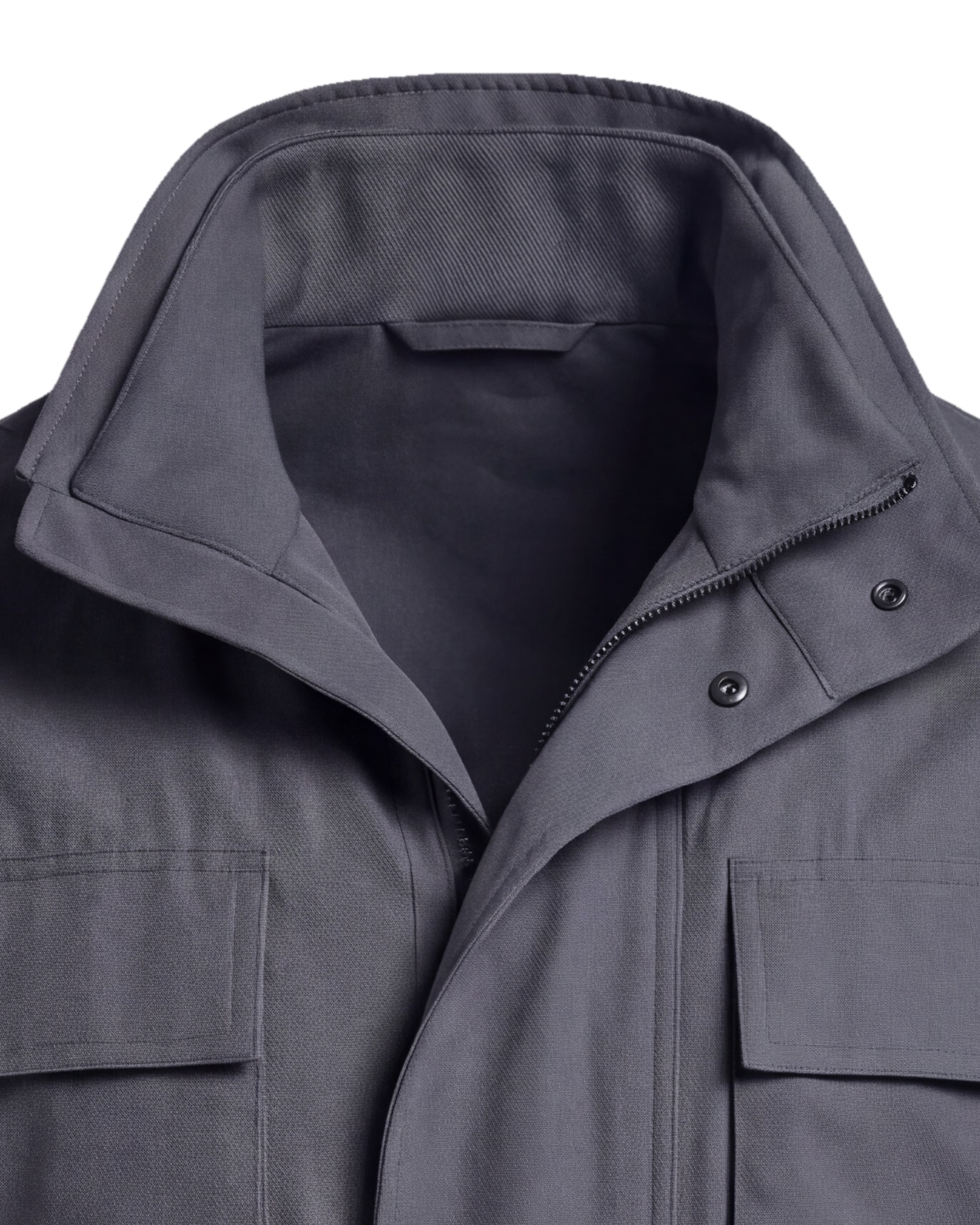 Stålgrå Field jacket med ståkrave, detalje af kraven