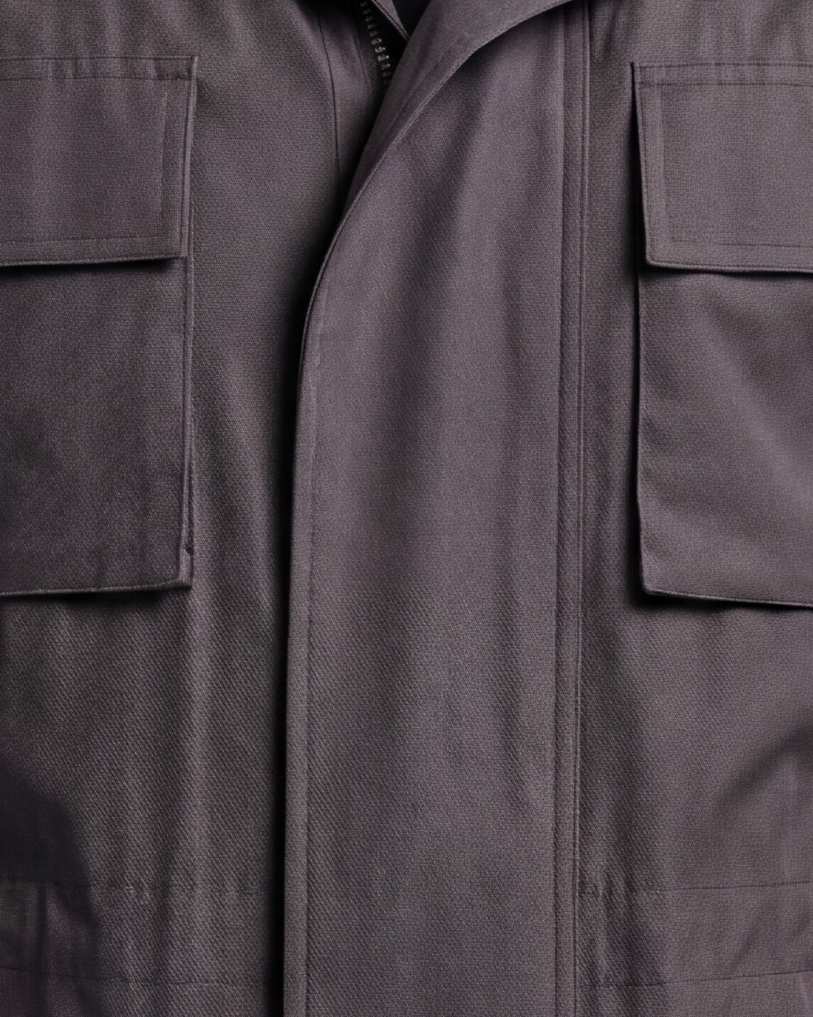 Dark Taupe Field Jacket with Stand Collar, front view